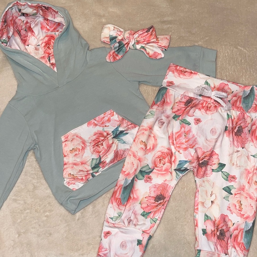 Baby Girl Floral Hoodie w/ Pants